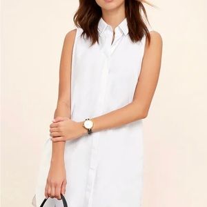 Lulus Prep Up White Sleeveless Shirt Dress Large